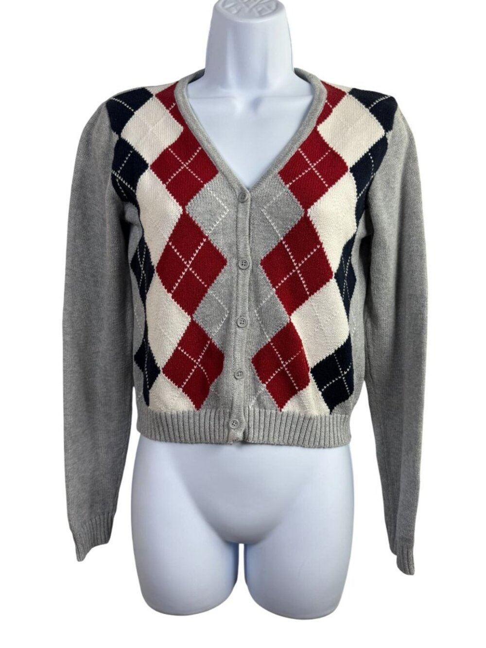 Brandy Melville Argyle Knit Cardigan Sweater 100% Cotton Button Up Womens Small